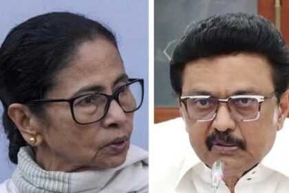 (বাঁ দিকে) মমতা বন্দ্যোপাধ্যায় এবং এমকে স্ট্যালিন (ডান দিকে)